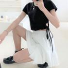 Short-sleeve Drawstring Cropped T-shirt / Asymmetric A-line Skirt