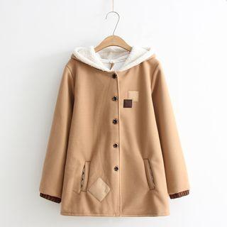 Fleece-lined Hooded Buttoned Coat As Shown In Figure - One Size