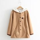 Fleece-lined Hooded Buttoned Coat As Shown In Figure - One Size