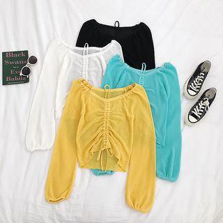 Sheer Long-sleeve Drawstring Top