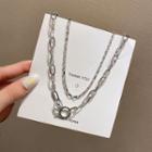 Stainless Steel Layered Necklace X282 - Silver - One Size