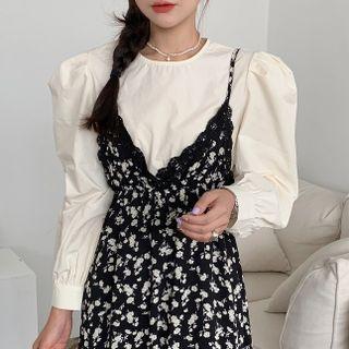Puff-sleeve Blouse Blouse - Almond - One Size
