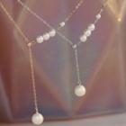 Faux Pearl Pendant Y Sterling Silver Necklace