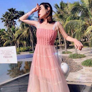 Strappy Sheer Midi A-line Dress