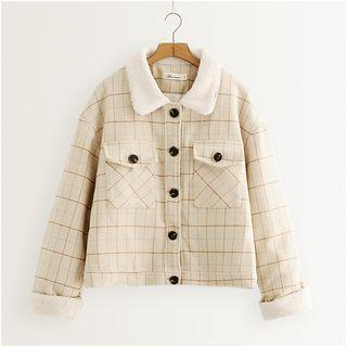 Fleece Trim Plaid Jacket