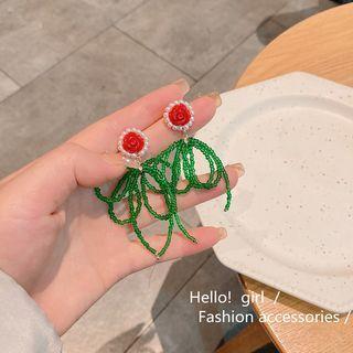 Rose Bead Drop Earring 1 Pair - Green - One Size