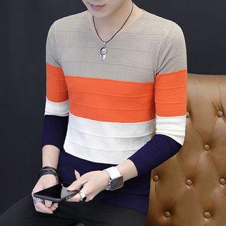 Fleece-lined Color Block Sweater