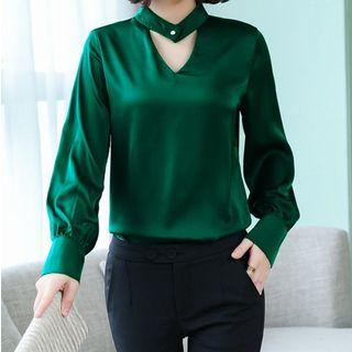 Long-sleeve Satin Cutout Top