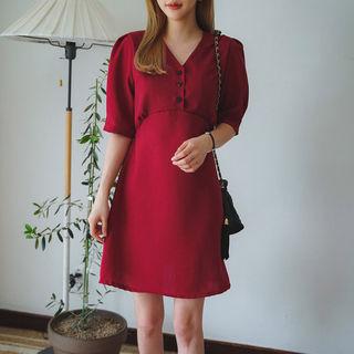 Button-front Tie-waist Dress