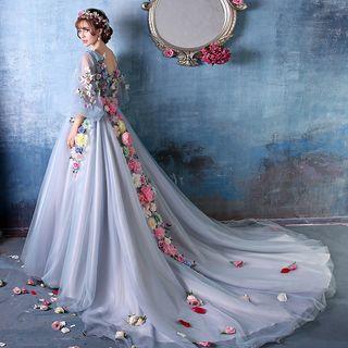 Corsage Balloon Sleeve Ball Gown