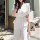 Short-sleeve Jumpsuit With Belt