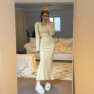 Deep-slit Napped Maxi Mermaid Skirt