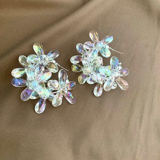 Flower Faux Crystal Dangle Earring 1 Pair - Flower - Transparent - One Size