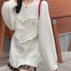Heart Applique Sweater Cream White - One Size