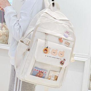 Pvc Panel Lightweight Backpack Bear - Off-white - One Size