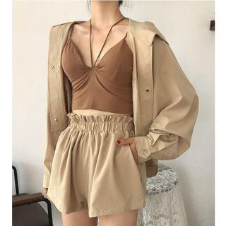 Set: Plain Jacket + Wide Leg Shorts / Strappy Camisole Top