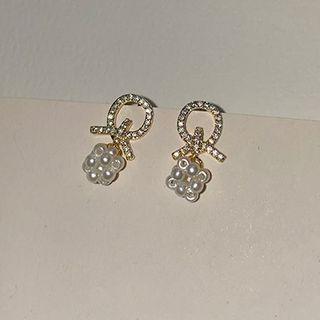 Sterling Silver Rhinestone Faux Pearl Drop Earring