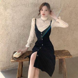 Spaghetti Strap Corduroy Dress / Mock-neck Top