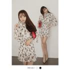 Puff-sleeve Floral Print Dress