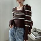 Square-neck Floral Striped Cropped Sweater