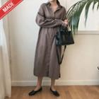 Button-placket Long Trench Coat