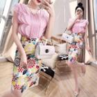 Set: Sleeveless Blouse + Embroidered Fitted Skirt + Camisole Top