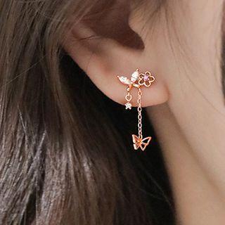 Butterfly Drop Sterling Silver Ear Stud