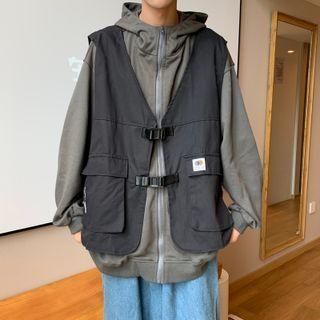 Mock Two-piece Cargo Pocket Zip-up Hoodie