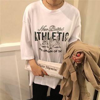 Printed Round-neck Elbow-sleeve Top