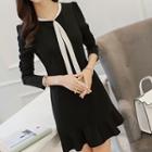 Long-sleeved Tie-neck Dress