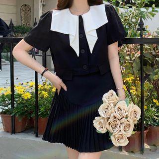 Short-sleeve Collar Top / Mini A-line Skirt