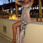 Floral-print Sleeveless Open-back Side-slit Dress