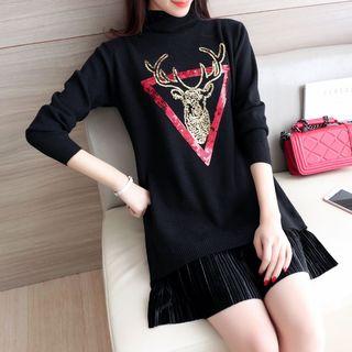 Sequined Mock Two-piece Knit Dress