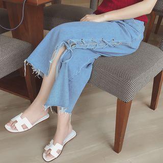 Tie-up Denim Cropped Wide-leg Pants