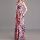 Sleeveless Printed Evening Gown