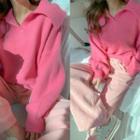 Wide-collar Drop-shoulder Sweater Pink - One Size