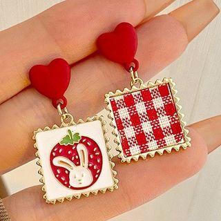 Rabbit Plaid Square Asymmetrical Alloy Dangle Earring
