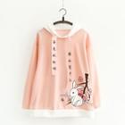 Rabbit-print Long-sleeve Hooded Top As Shown In Figure - One Size