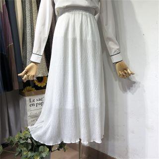 Elastic-waist Plain Pleated Shift Skirt