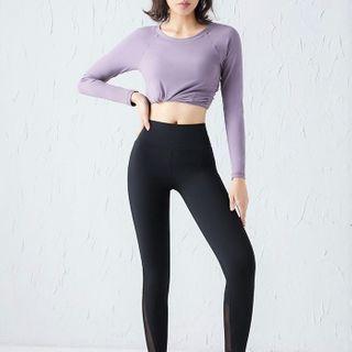 Set: Long-sleeve Sports T-shirt + Mesh Panel Yoga Pants