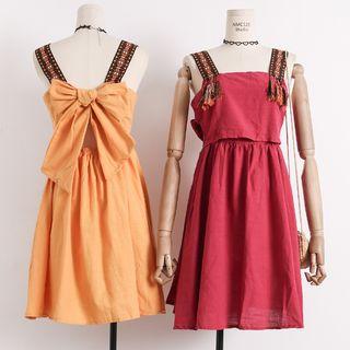 Ribbon-back Embroidered Sleeveless Dress