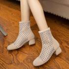 Dotted Mesh Block-heel Ankle Boots