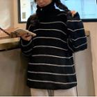 Mock-turtleneck Striped Sweater Black - One Size