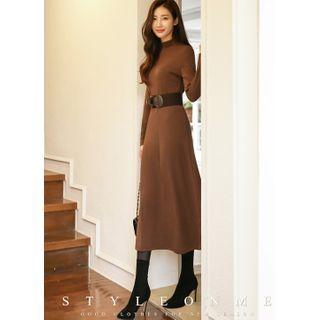 Mock-neck Napped Long Flare Dress