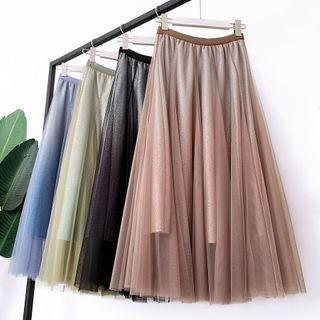 Gradient Mesh Maxi Skirt