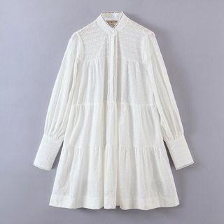 Polka Dot Embroidered Mini A-line Shirtdress