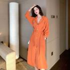 Tie-waist Lapel Collar Single-breasted Shirtdress