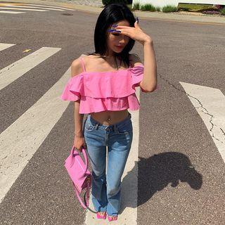 Spaghetti-strap Ruffled Crop Top