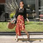 Asymmetric Ruffle-hem Floral Midi Skirt