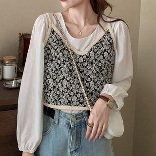 Floral Spaghetti Strap Top / Puff-sleeve Blouse